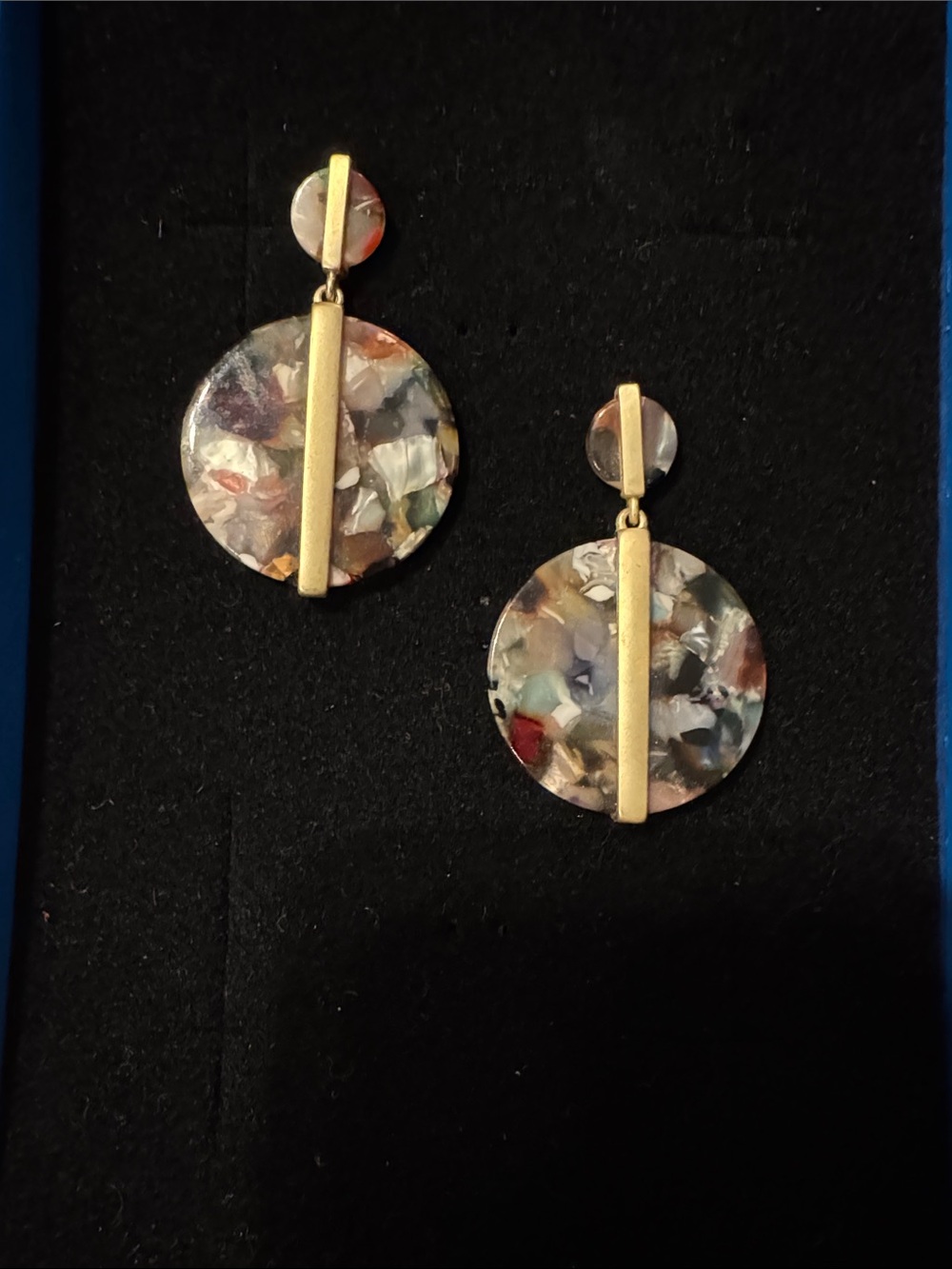 Multicolor Resin Disc Drop Earrings with Gold Bar Accent